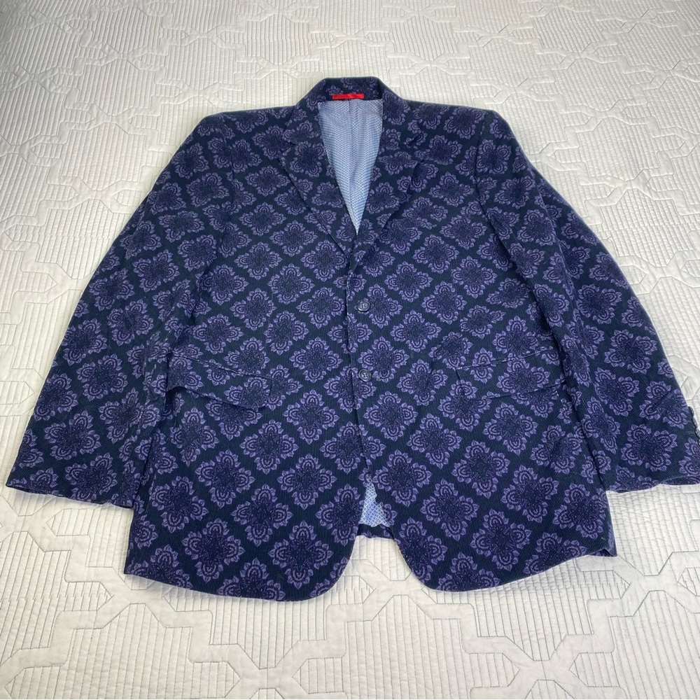 Alan Flusser Floral Jacket Blazer Sport Coat Mens Sz L Purple and Blue Corduroy